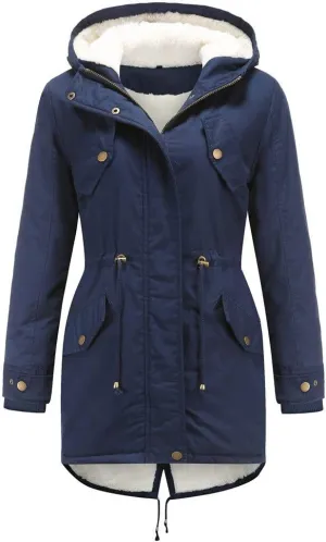 Jiabing Women's Thick Cotton Padded Jackets Winter Hooded Windbreak Warm Long Sleeve Coat Fleece Liner Slim Fit Parkas