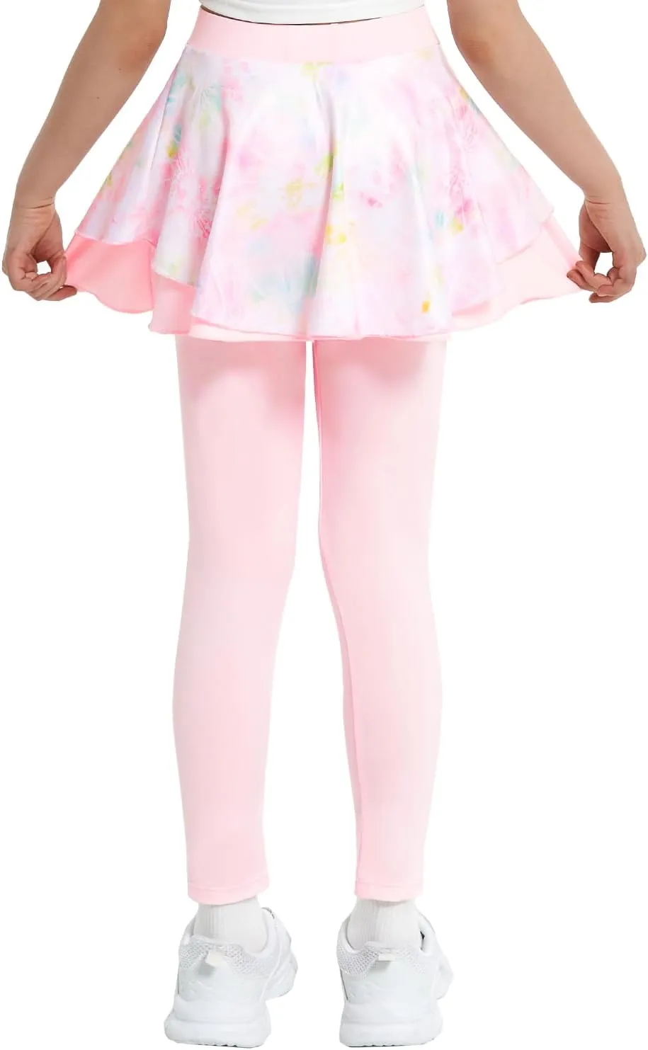 JiAmy 2 in 1 Girls Leggings with Skirt High Waisted Tennis Athletic Flowy Skort Legging for Kids