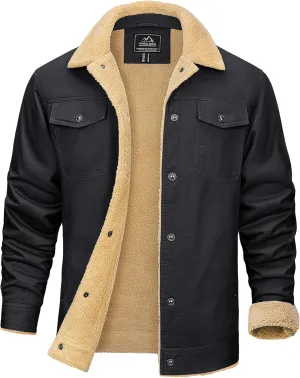 KEFITEVD Men's Winter Fleece Jacket Sherpa Lined Cargo Jackets Casual Trucker Coat Work Winter Thick Warm Coat