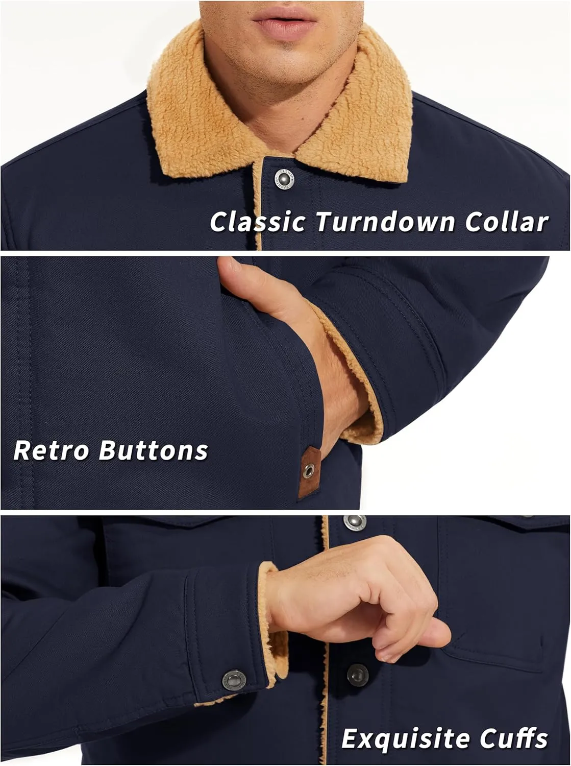 KEFITEVD Men's Winter Fleece Jacket Sherpa Lined Cargo Jackets Casual Trucker Coat Work Winter Thick Warm Coat