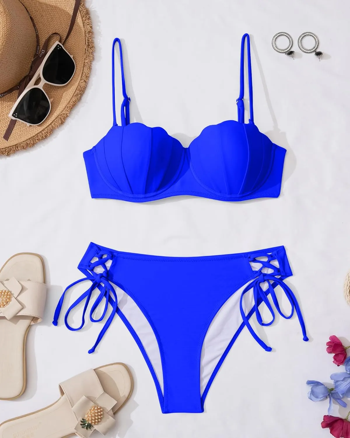 KerryKreey Underwire Swimsuits for Women Push Up Bikini Sets High Cut Cheeky Two Piece Lace Up Tie Side Bathing Suits