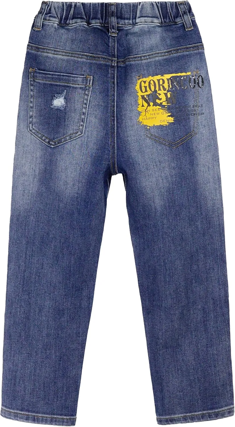 KIDSCOOL SPACE Girls Elastic Waist Slim Jeans,Ripped Fashion Simple Denim Pants