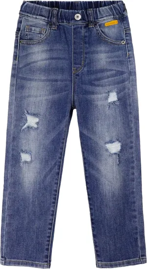 KIDSCOOL SPACE Girls Elastic Waist Slim Jeans,Ripped Fashion Simple Denim Pants