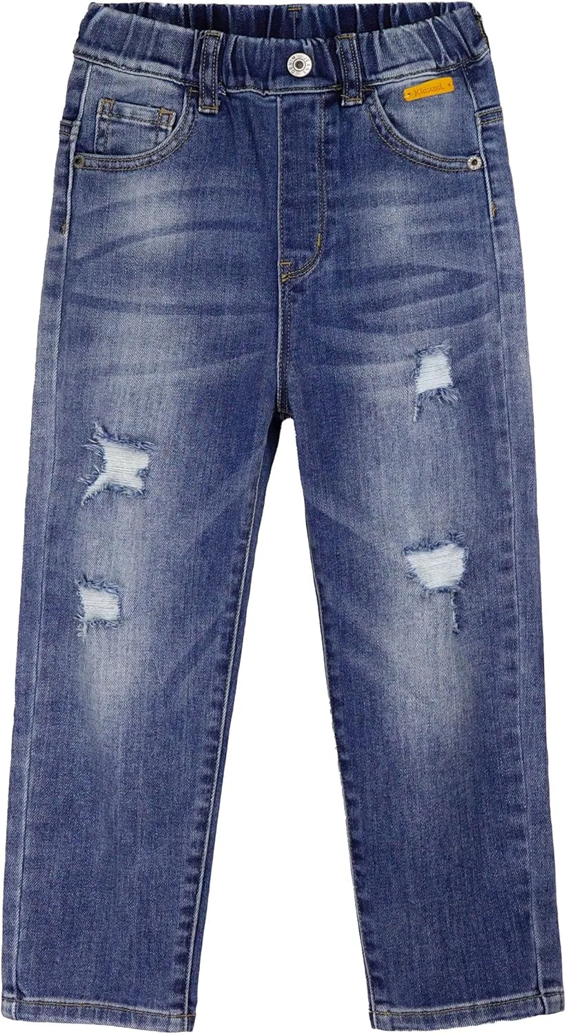 KIDSCOOL SPACE Girls Elastic Waist Slim Jeans,Ripped Fashion Simple Denim Pants