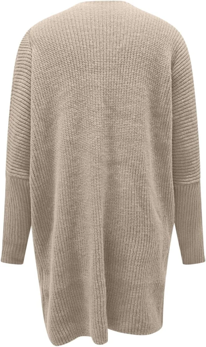 Knit Crochet Sweater Cardigan for Women Open Front Solid Long Sleeve Outwear with Pockets 2024 Winter