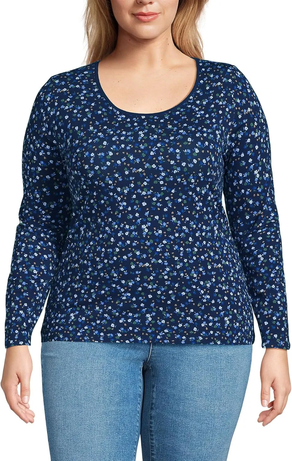 Lands' End Women's Long Sleeve Lightweight Jersey Scoop Neck T-Shirt