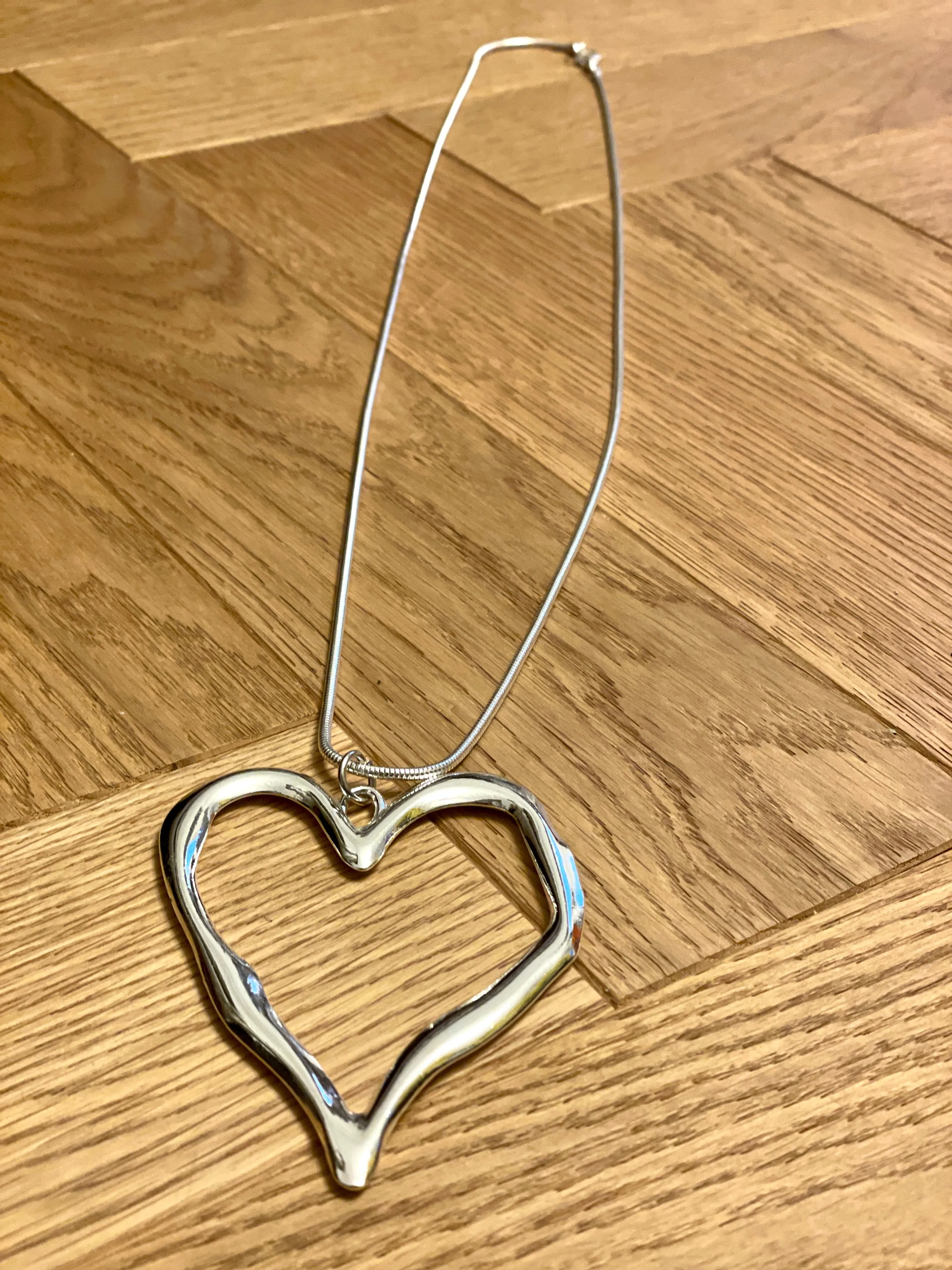 Large Silver Abstract Love Heart Necklace