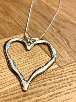 Large Silver Abstract Love Heart Necklace