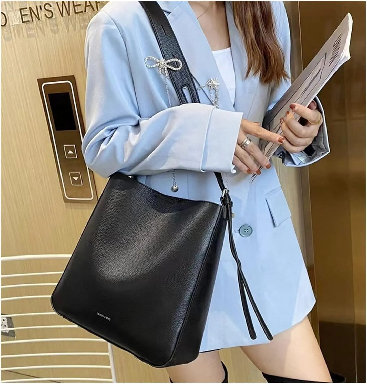 Leather Crossbody Bag For Women Shoulder Bag Women Simple Bucket Bag