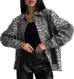 Leopard Jacket - Y2K Cheetah Print, Vintage Button Down, Casual Streetwear Denim Jacket for Women
