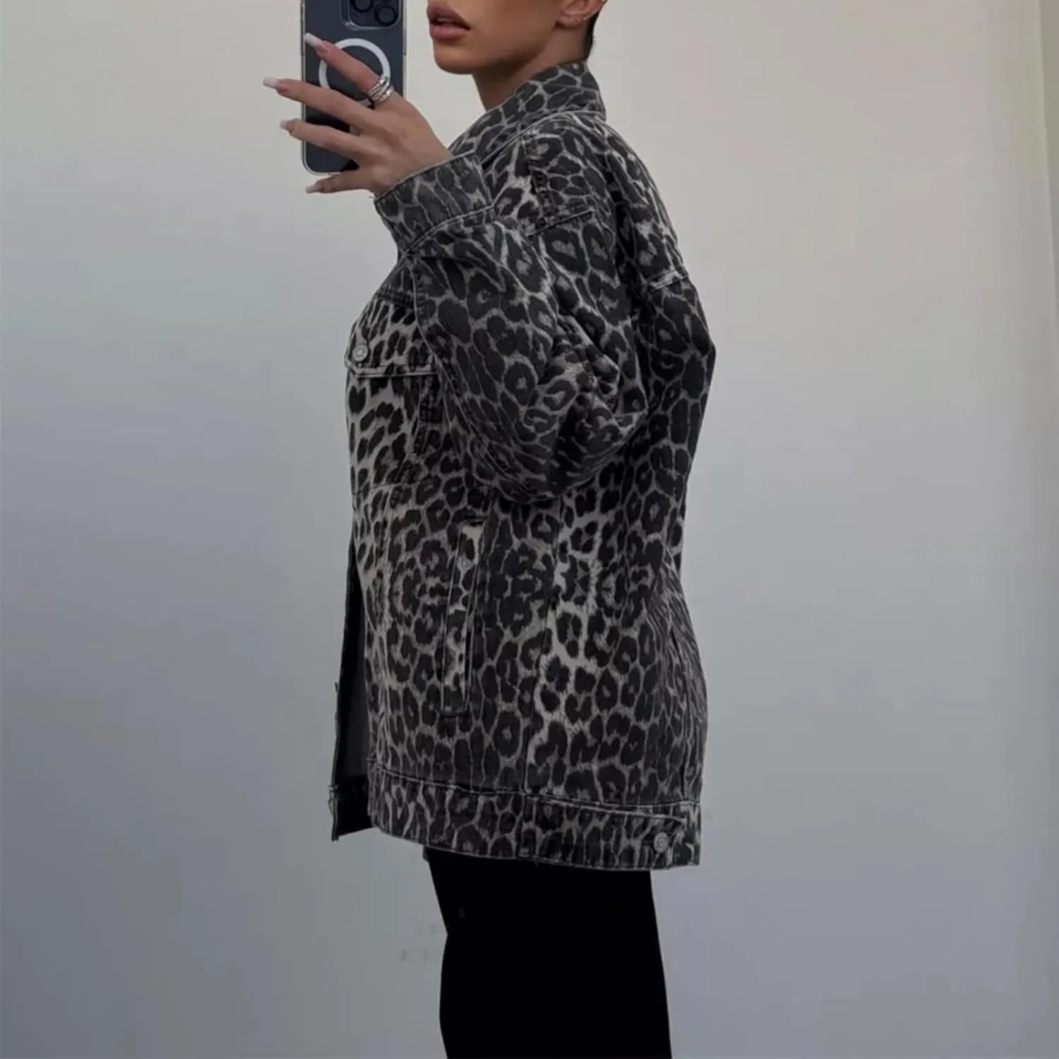 Leopard Jacket - Y2K Cheetah Print, Vintage Button Down, Casual Streetwear Denim Jacket for Women