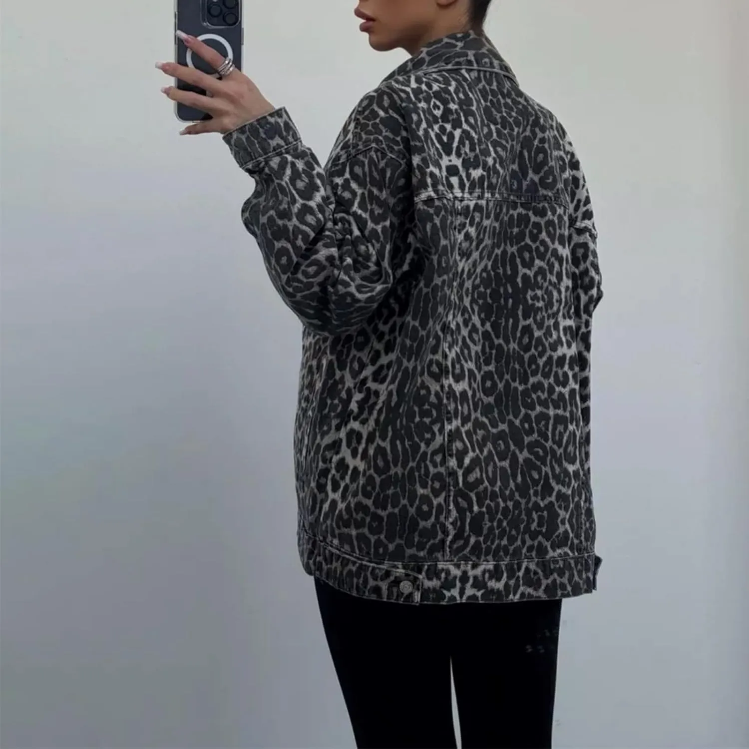 Leopard Jacket - Y2K Cheetah Print, Vintage Button Down, Casual Streetwear Denim Jacket for Women