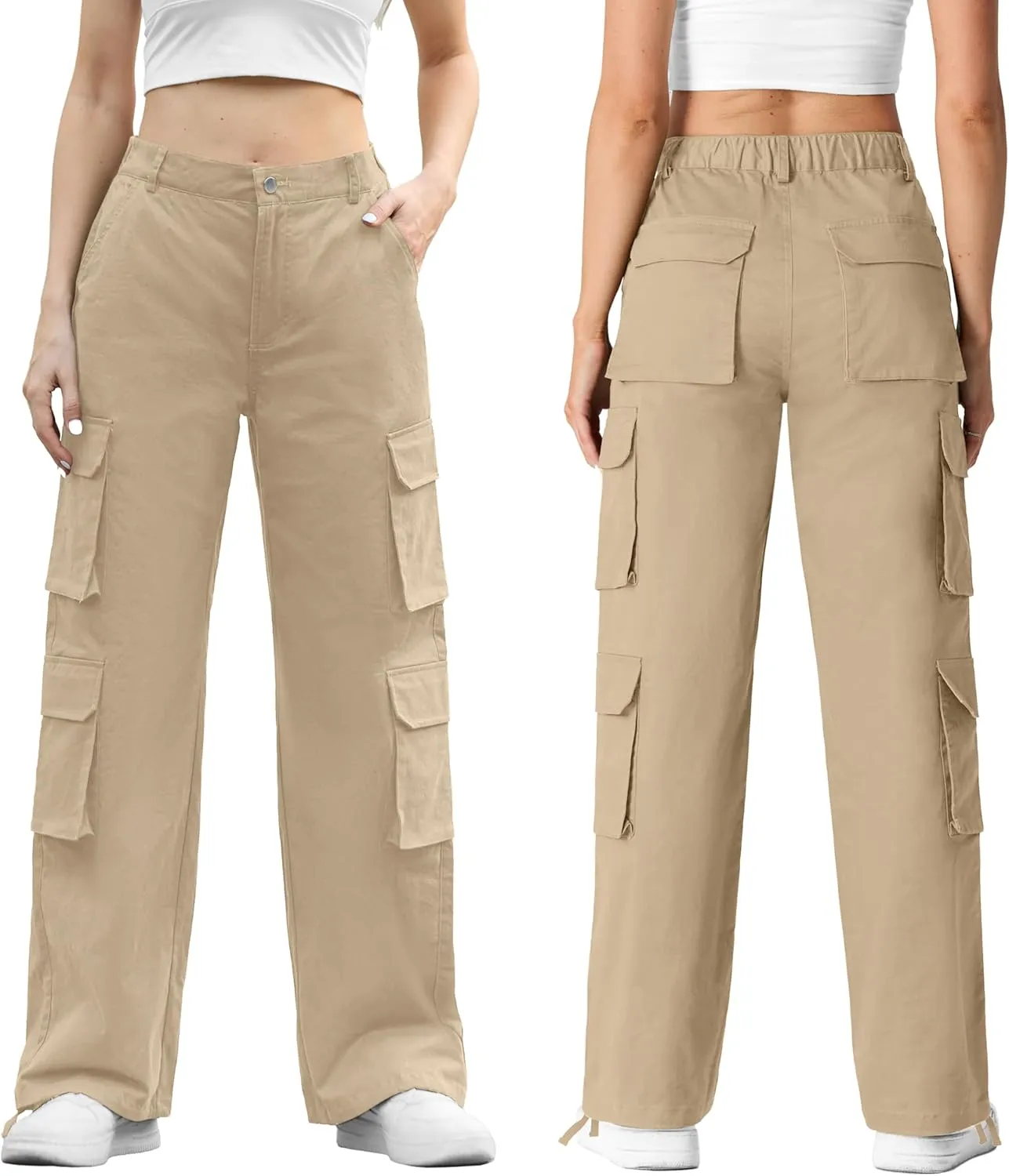 Lepunuo Womens Cargo Pants High Waisted Casual Pants Baggy Stretchy Wide Leg Y2k Streetwear with 8 Pockets