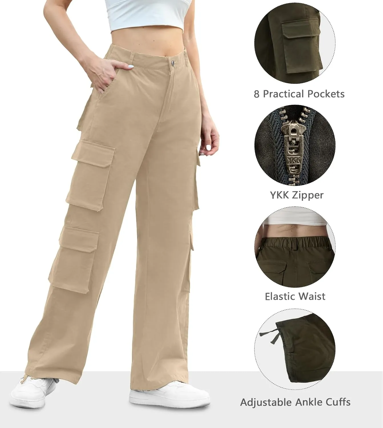 Lepunuo Womens Cargo Pants High Waisted Casual Pants Baggy Stretchy Wide Leg Y2k Streetwear with 8 Pockets