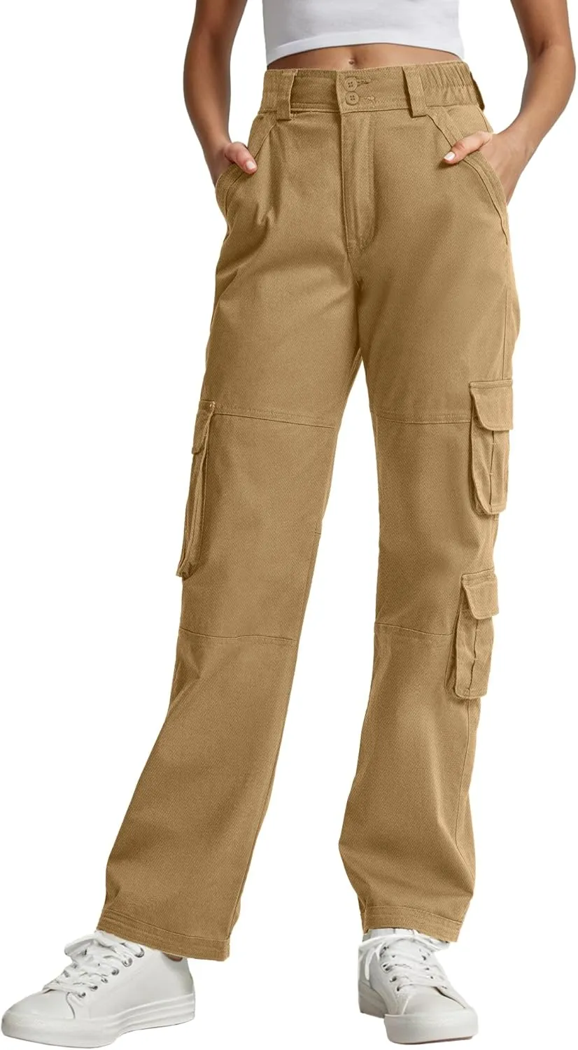 Lepunuo Womens High Waisted Cargo Pants Baggy Stretchy Cotton Wide Leg Casual Y2K Trousers with 7 Pockets