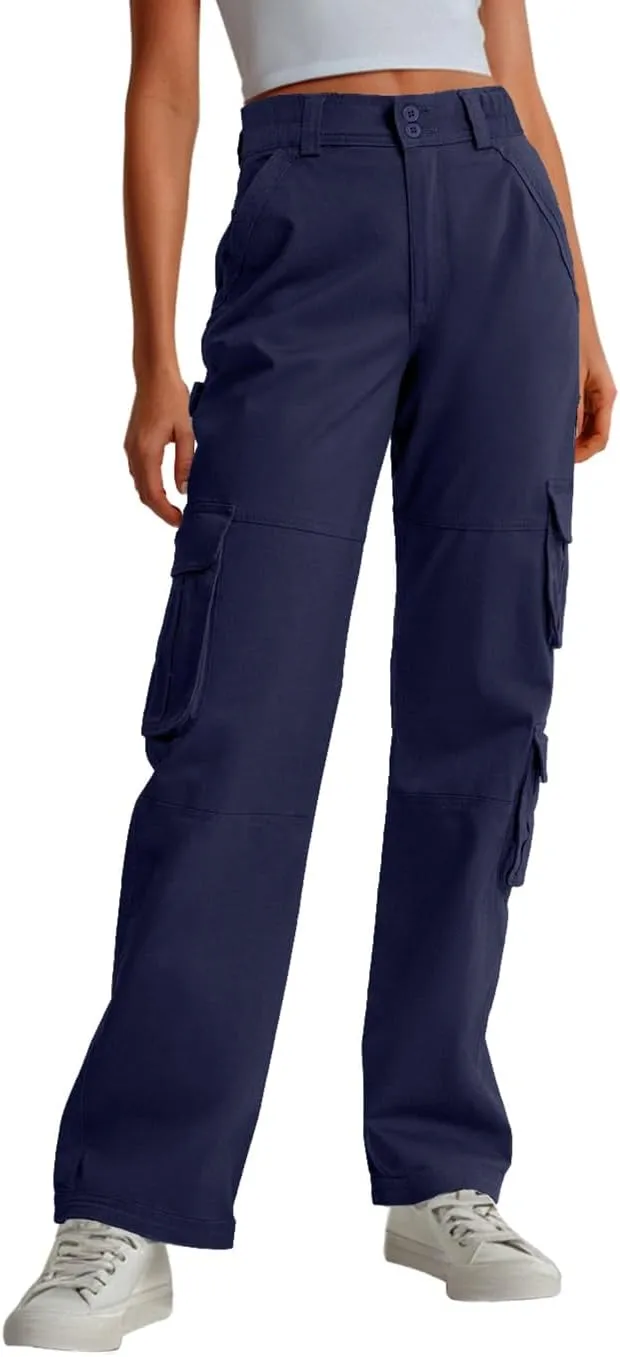 Lepunuo Womens High Waisted Cargo Pants Baggy Stretchy Cotton Wide Leg Casual Y2K Trousers with 7 Pockets