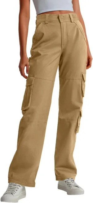 Lepunuo Womens High Waisted Cargo Pants Baggy Stretchy Cotton Wide Leg Casual Y2K Trousers with 7 Pockets
