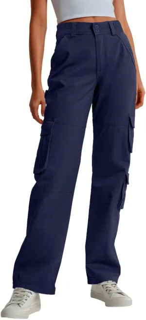 Lepunuo Womens High Waisted Cargo Pants Baggy Stretchy Cotton Wide Leg Casual Y2K Trousers with 7 Pockets