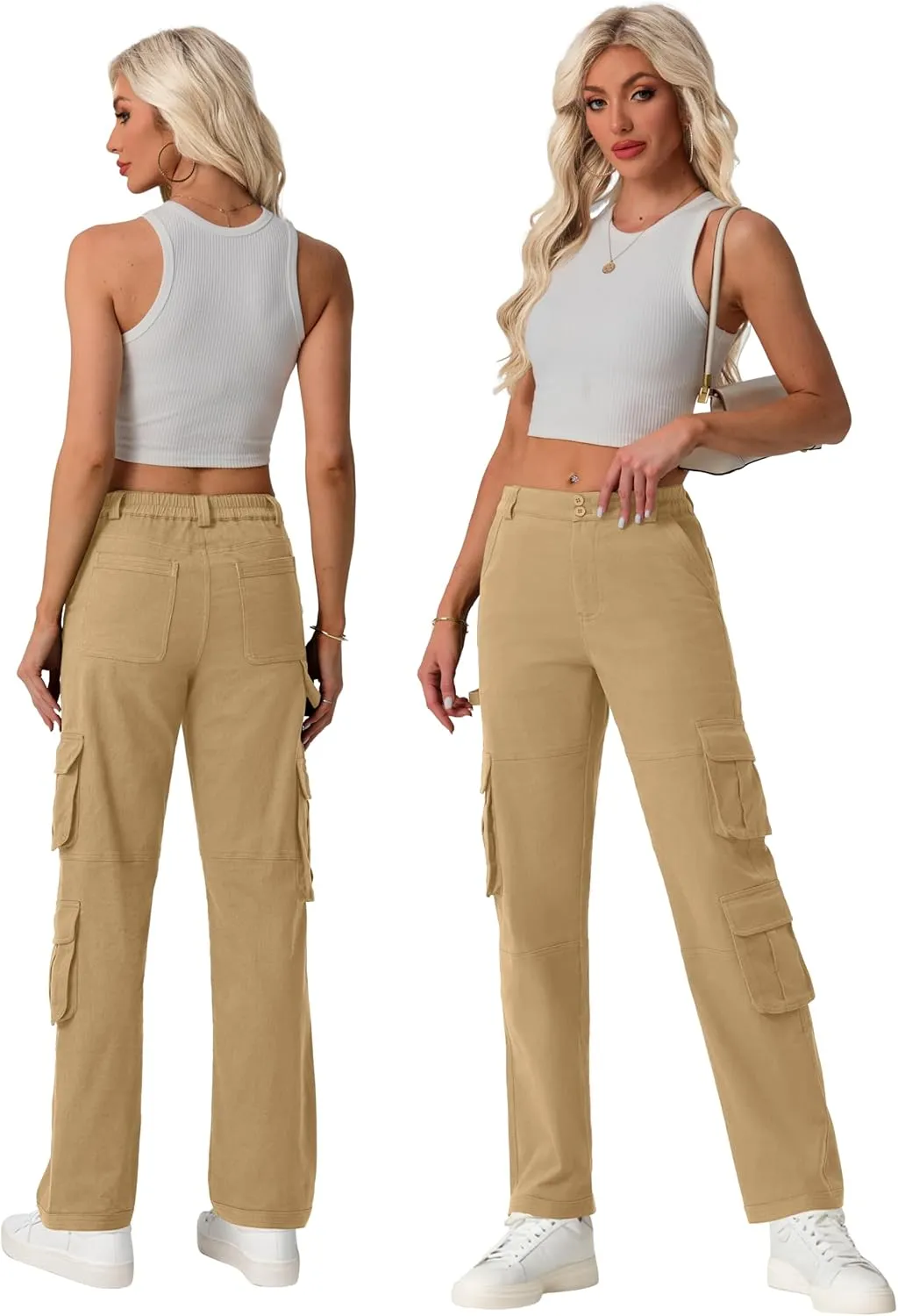 Lepunuo Womens High Waisted Cargo Pants Baggy Stretchy Cotton Wide Leg Casual Y2K Trousers with 7 Pockets