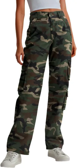 Lepunuo Womens High Waisted Cargo Pants Baggy Stretchy Cotton Wide Leg Casual Y2K Trousers with 7 Pockets