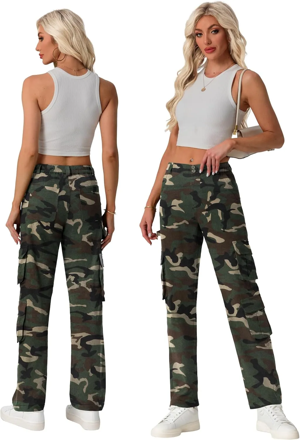 Lepunuo Womens High Waisted Cargo Pants Baggy Stretchy Cotton Wide Leg Casual Y2K Trousers with 7 Pockets