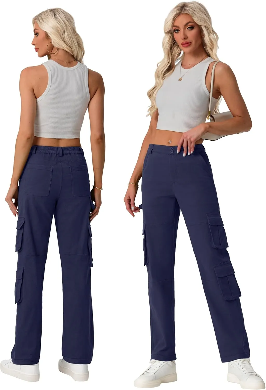 Lepunuo Womens High Waisted Cargo Pants Baggy Stretchy Cotton Wide Leg Casual Y2K Trousers with 7 Pockets