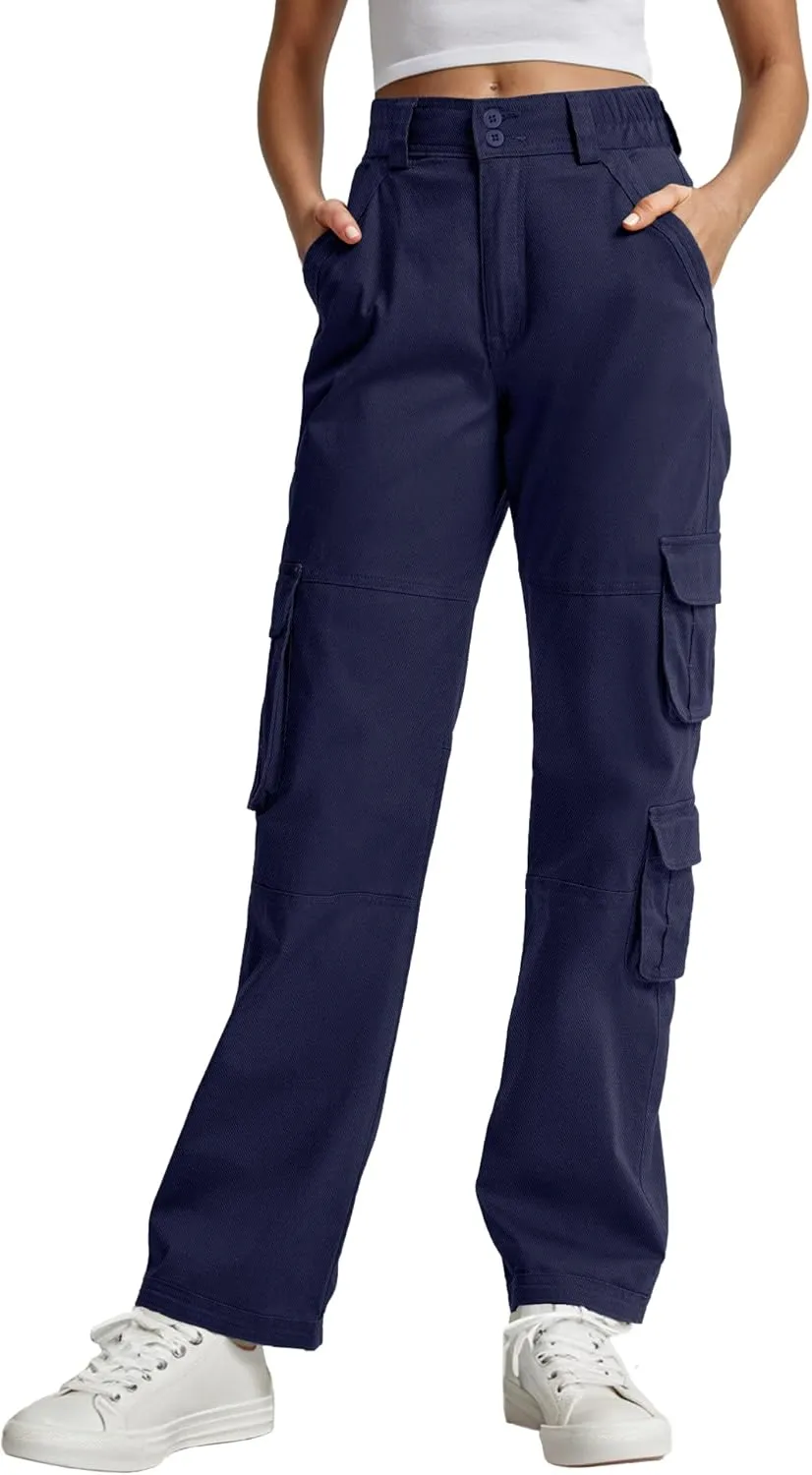 Lepunuo Womens High Waisted Cargo Pants Baggy Stretchy Cotton Wide Leg Casual Y2K Trousers with 7 Pockets