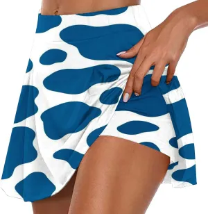 LFEOOST Women Tennis Skirt Golf Skorts Cow Print Athletic High Waisted Inner Shorts Sport Workout Pleated Pickleball Short