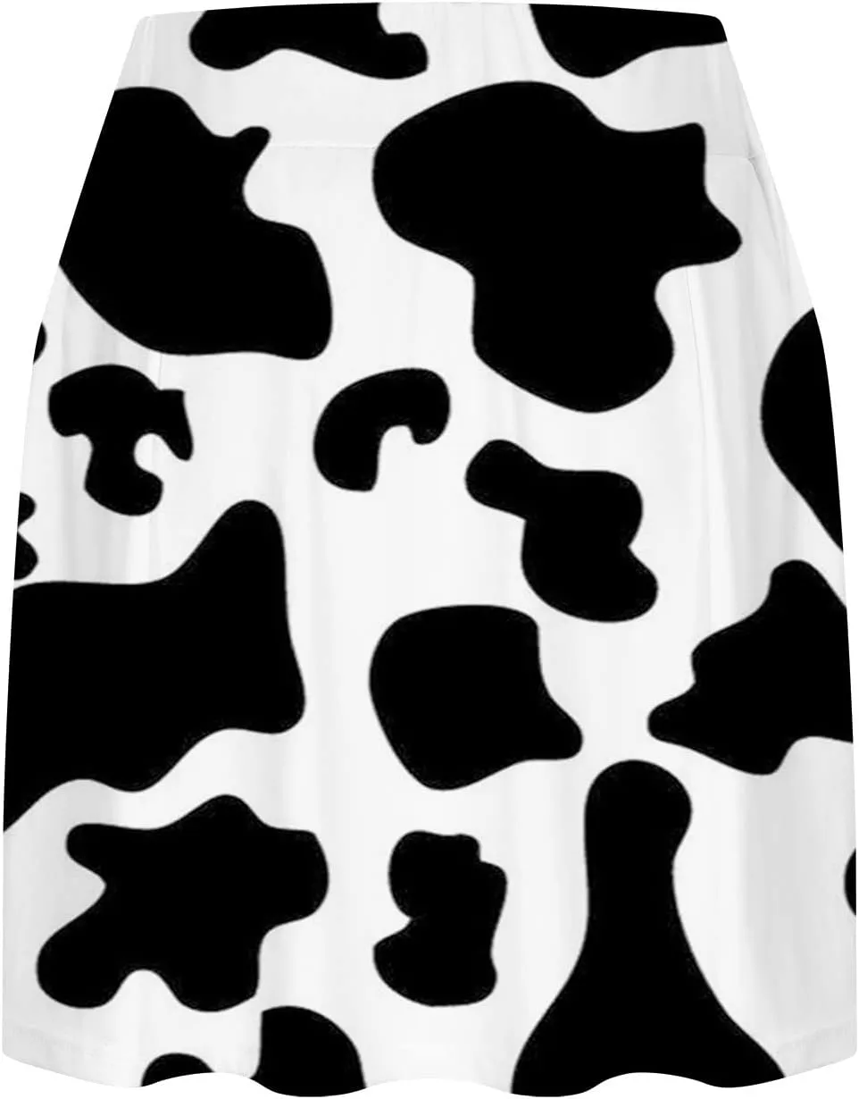 LFEOOST Women Tennis Skirt Golf Skorts Cow Print Athletic High Waisted Inner Shorts Sport Workout Pleated Pickleball Short
