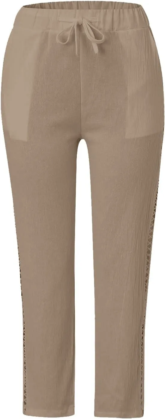 Linen Pants for Women, Casual Pants Peasant Straight Leg Linen Trendy Elastic