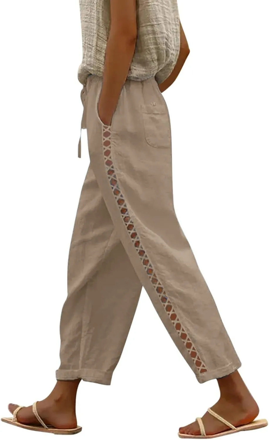 Linen Pants for Women, Casual Pants Peasant Straight Leg Linen Trendy Elastic