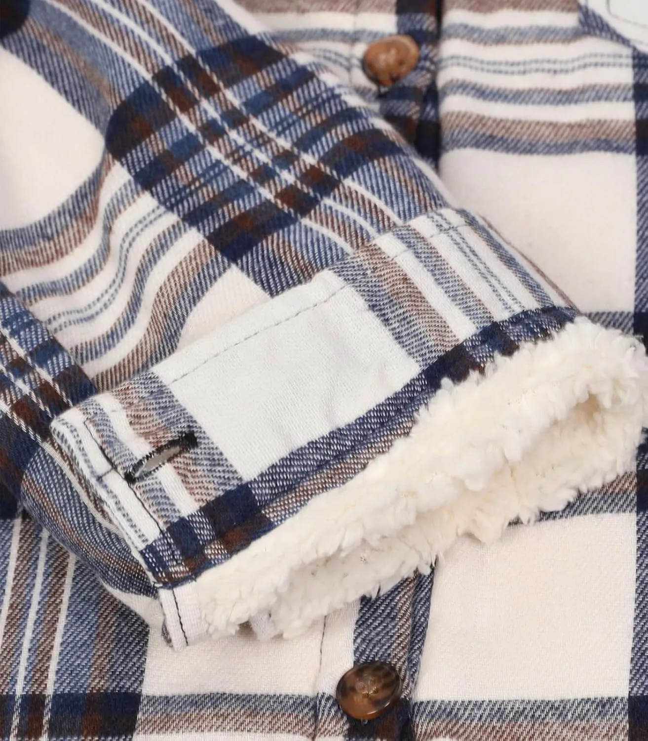 Lisskolo Women's Sherpa Flannel Jacket with Hand Pockets,Warm Fleece Lined Button Up Plaid Flannel Shirt Jackets