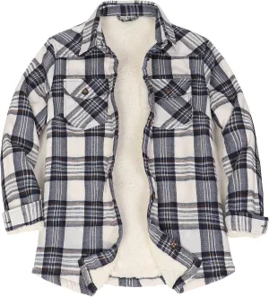 Lisskolo Women's Sherpa Flannel Jacket with Hand Pockets,Warm Fleece Lined Button Up Plaid Flannel Shirt Jackets