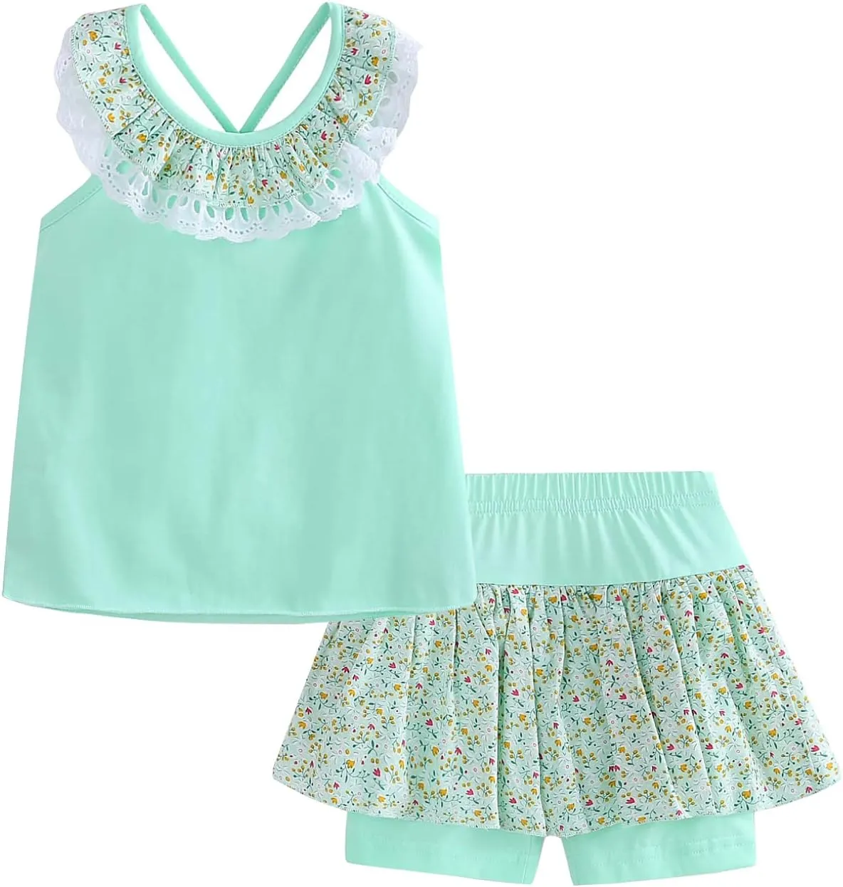 LittleSpring Girls Summer Outfits for Girl Floral Tank Tops and Shorts Casaul Set