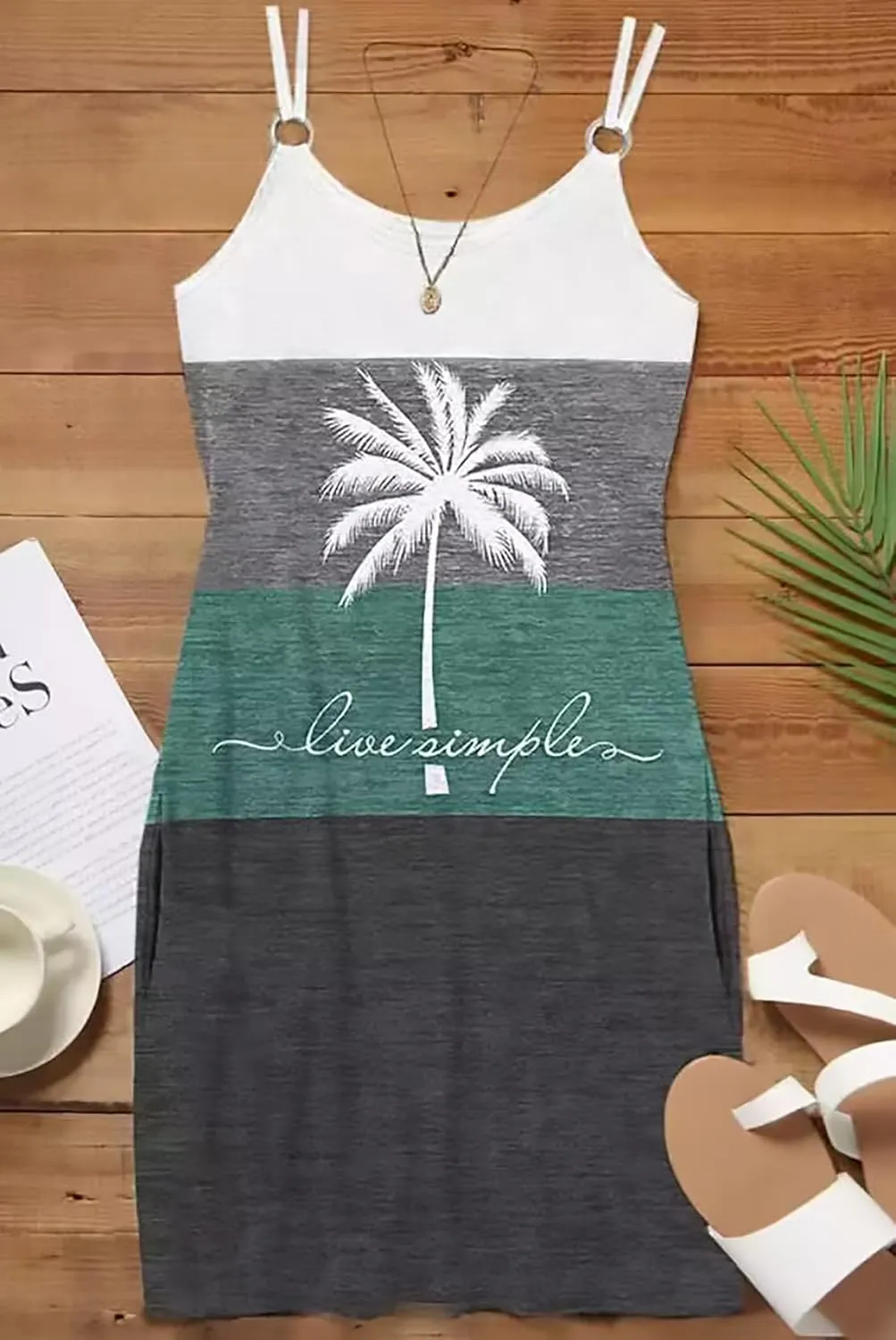 Live Simple Coconut Tree Summer Dress Women 2025 Vacation Tunic Mini Sundress Sleeveless Casual Beach Tank Dresses