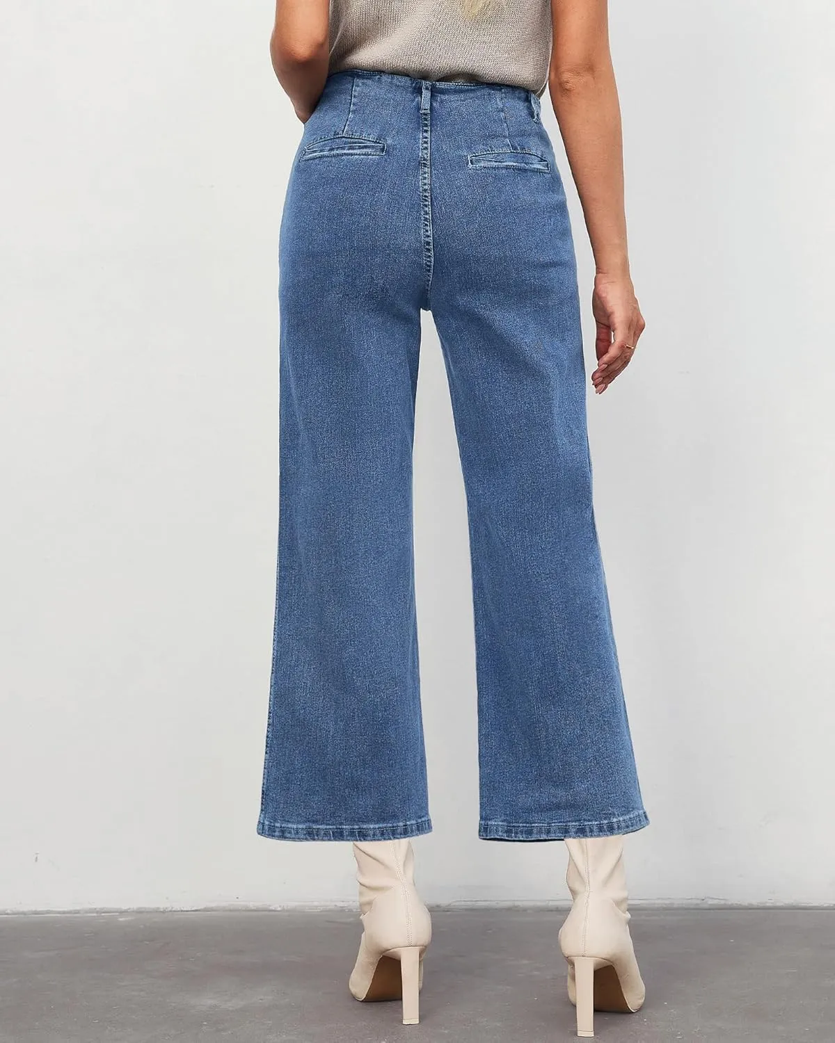 LookbookStore Womens Jeans High Waisted Trendy Cropped Wide Leg Baggy Stretchy Denim Jean Pants Pocket Trousers Jeans