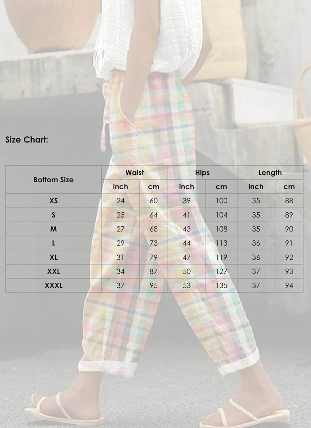 LOZ Women's Striped Gingham Harem Pants Beach Travel Bottoms Summer Casual Loose Plaid Drawstring Trousers with Pockets