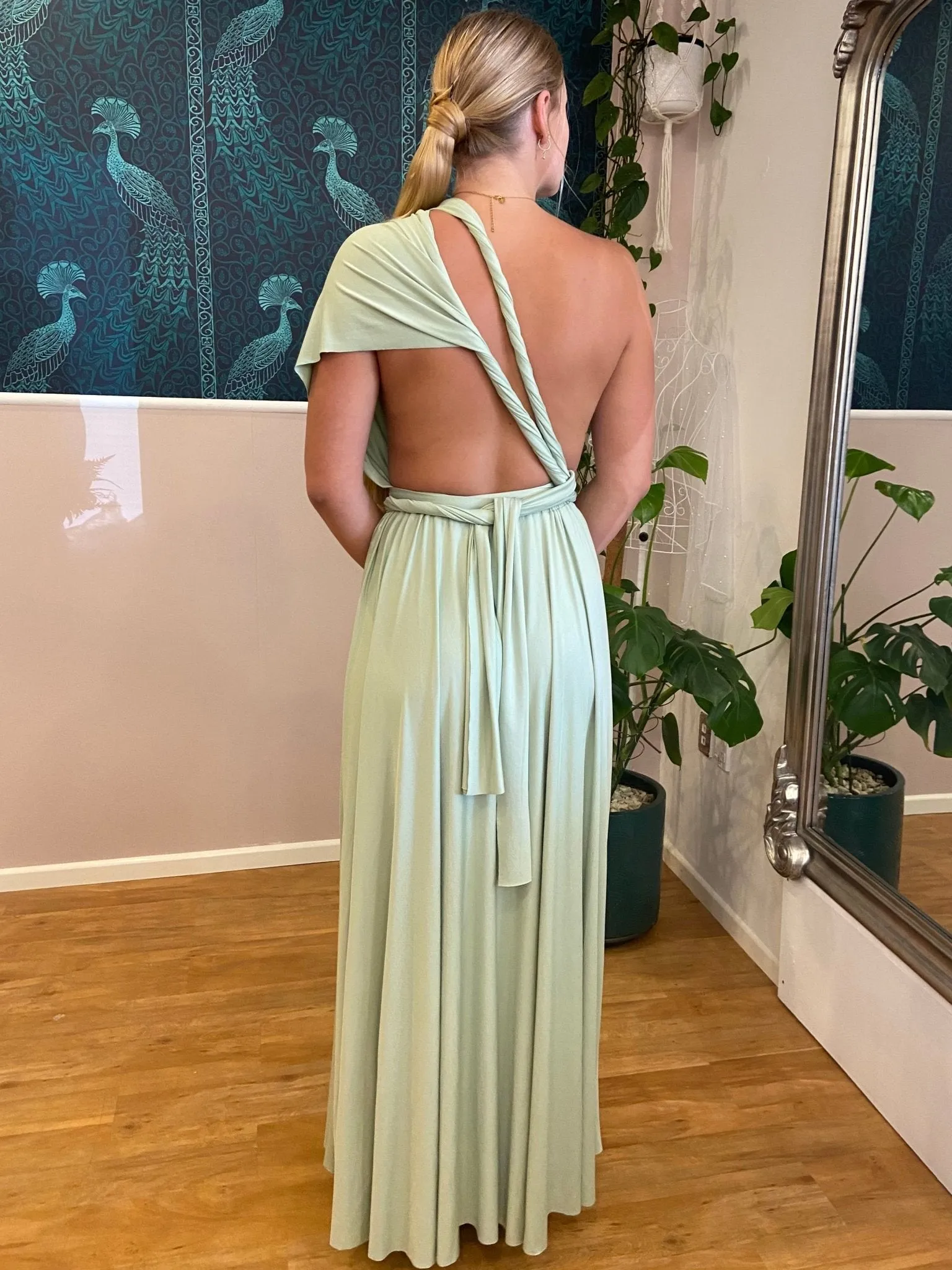 Luxe Avocado convertible Infinity dress with split Express NZ wide