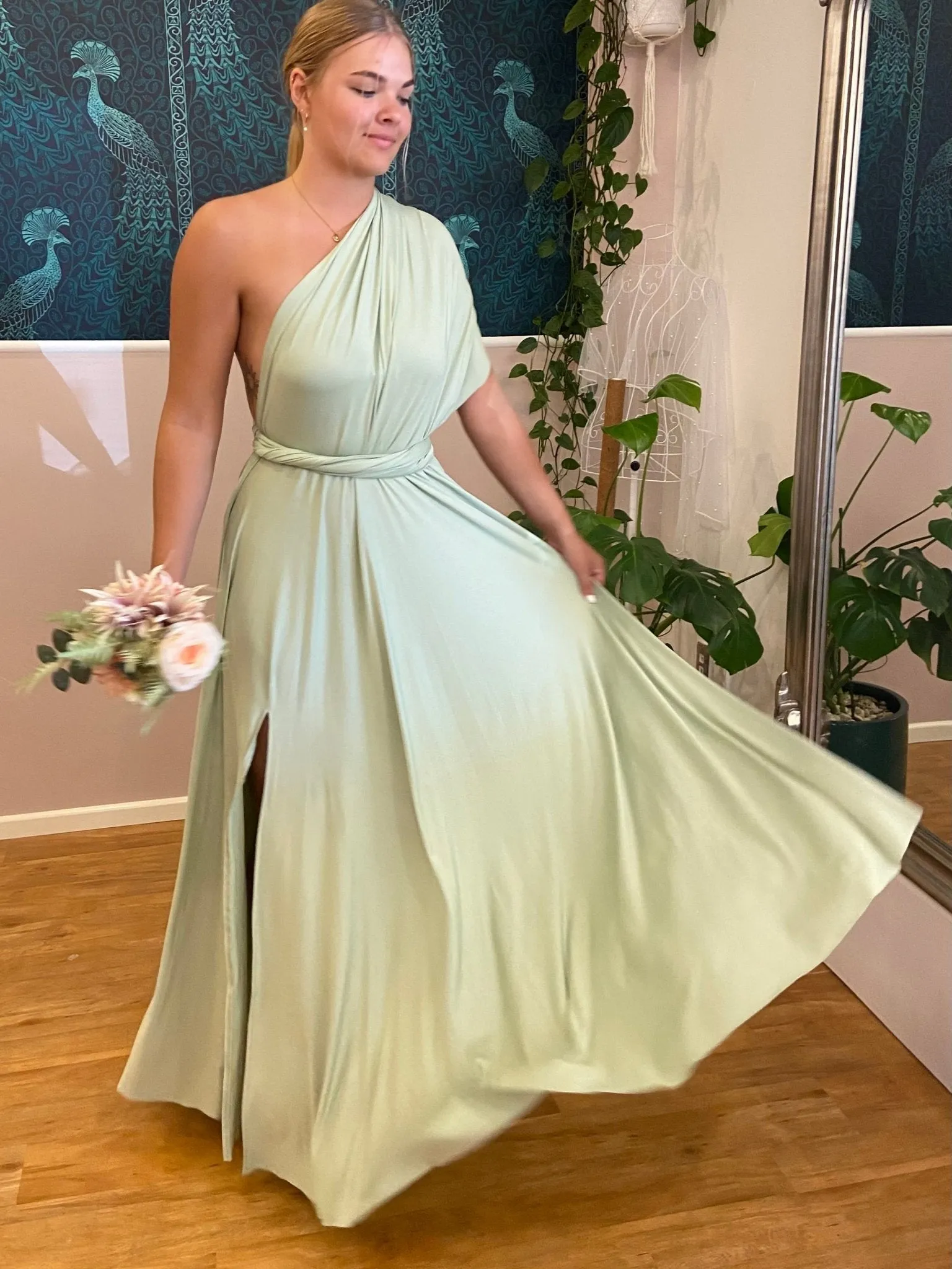 Luxe Avocado convertible Infinity dress with split Express NZ wide