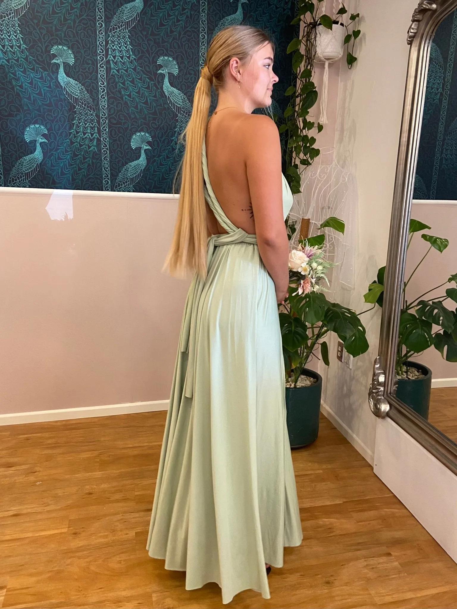 Luxe Avocado convertible Infinity dress with split Express NZ wide