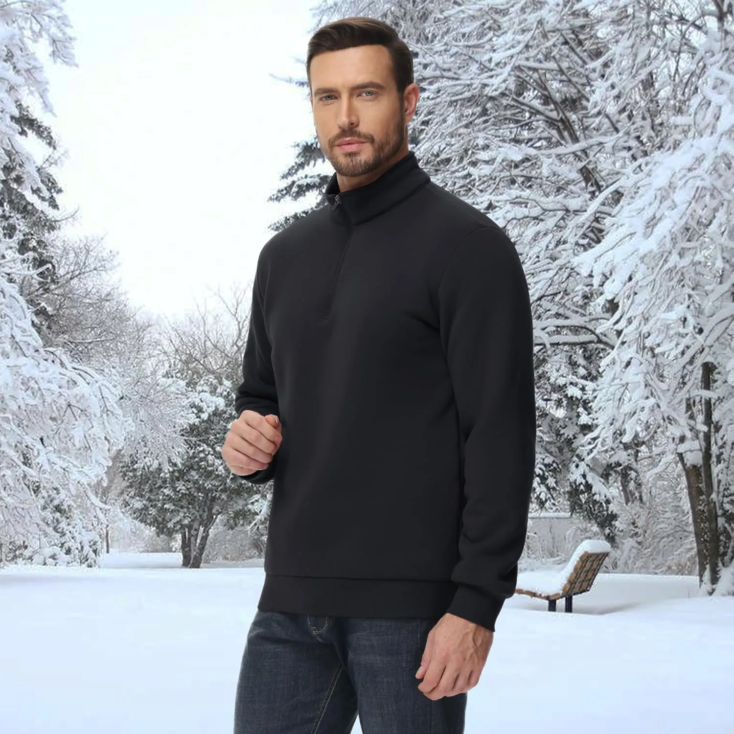 MAGCOMSEN Men's Sherpa Lined Quarter Zip Fleece Heavyweight Pullover Winter Warm Sweatshirts