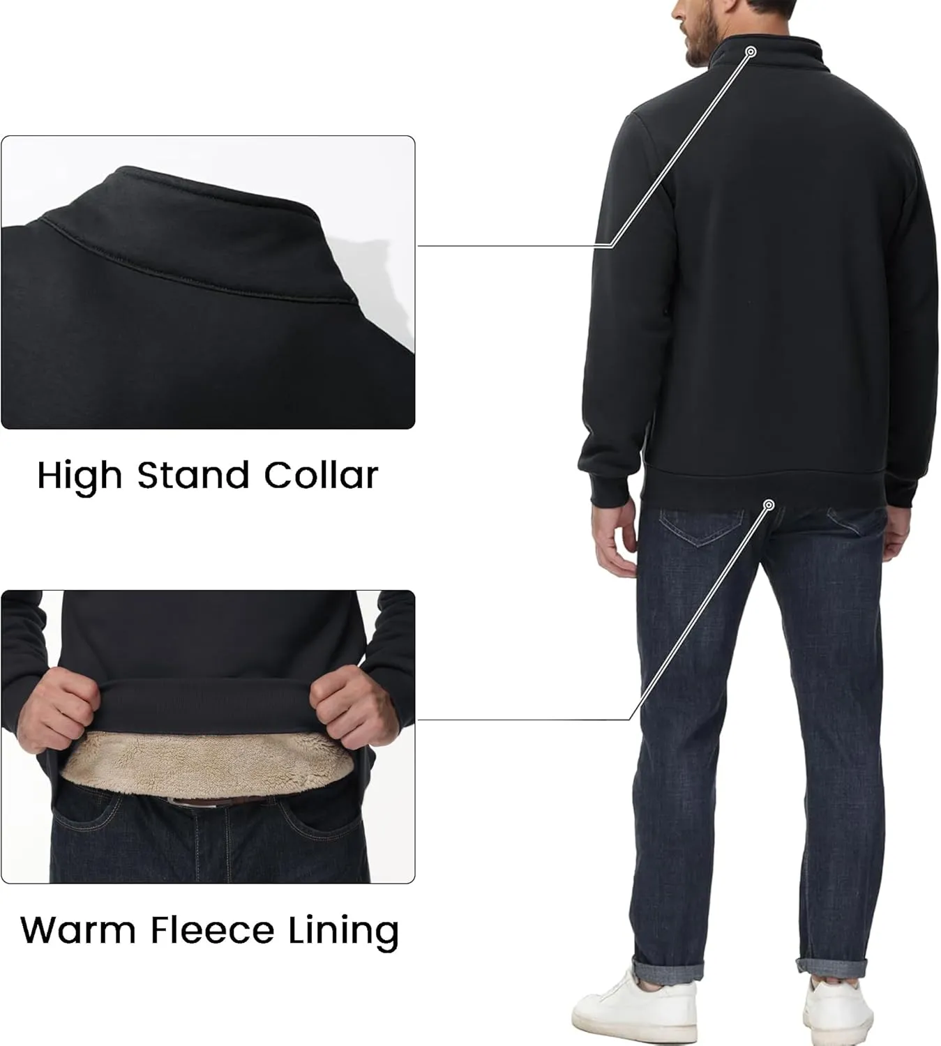 MAGCOMSEN Men's Sherpa Lined Quarter Zip Fleece Heavyweight Pullover Winter Warm Sweatshirts
