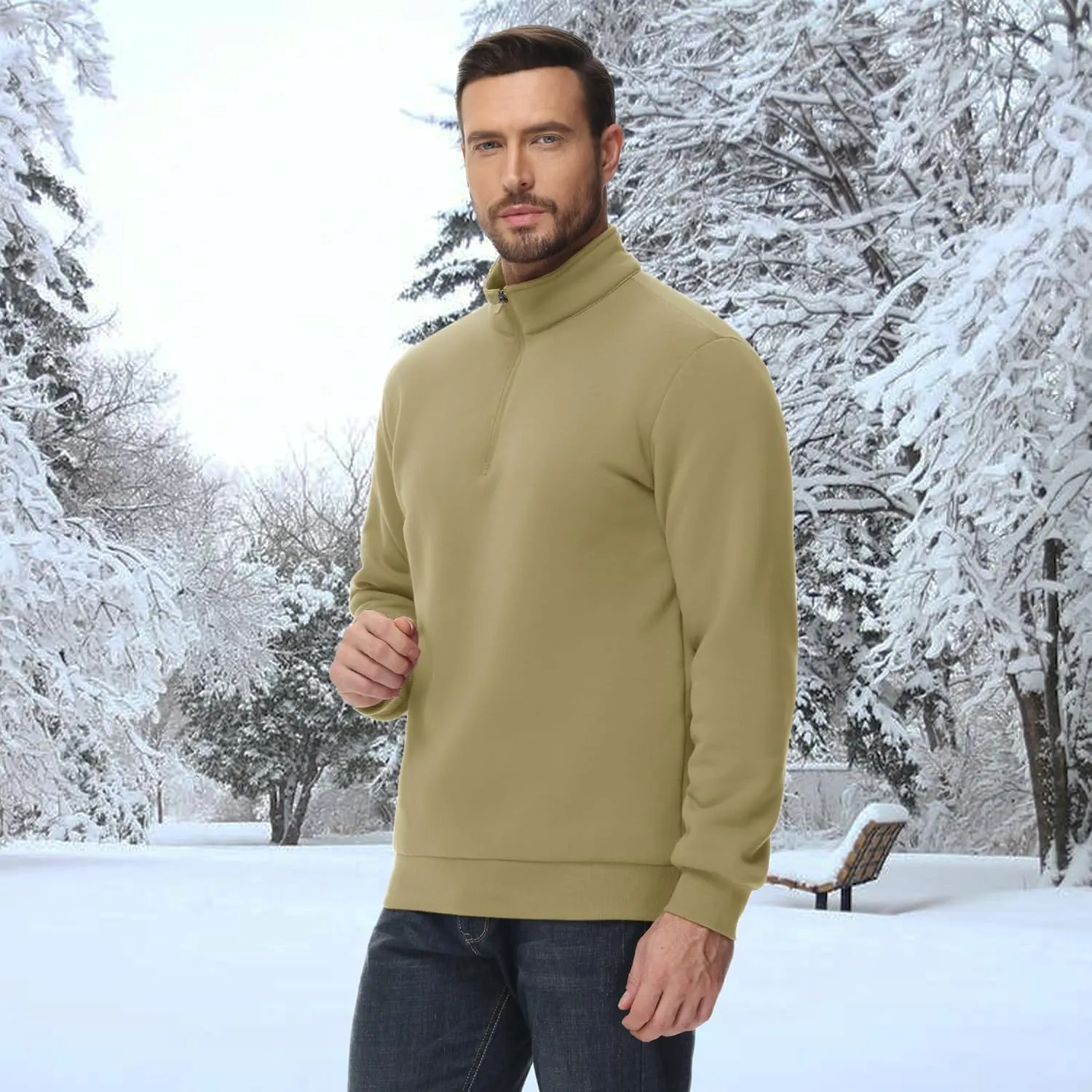 MAGCOMSEN Men's Sherpa Lined Quarter Zip Fleece Heavyweight Pullover Winter Warm Sweatshirts