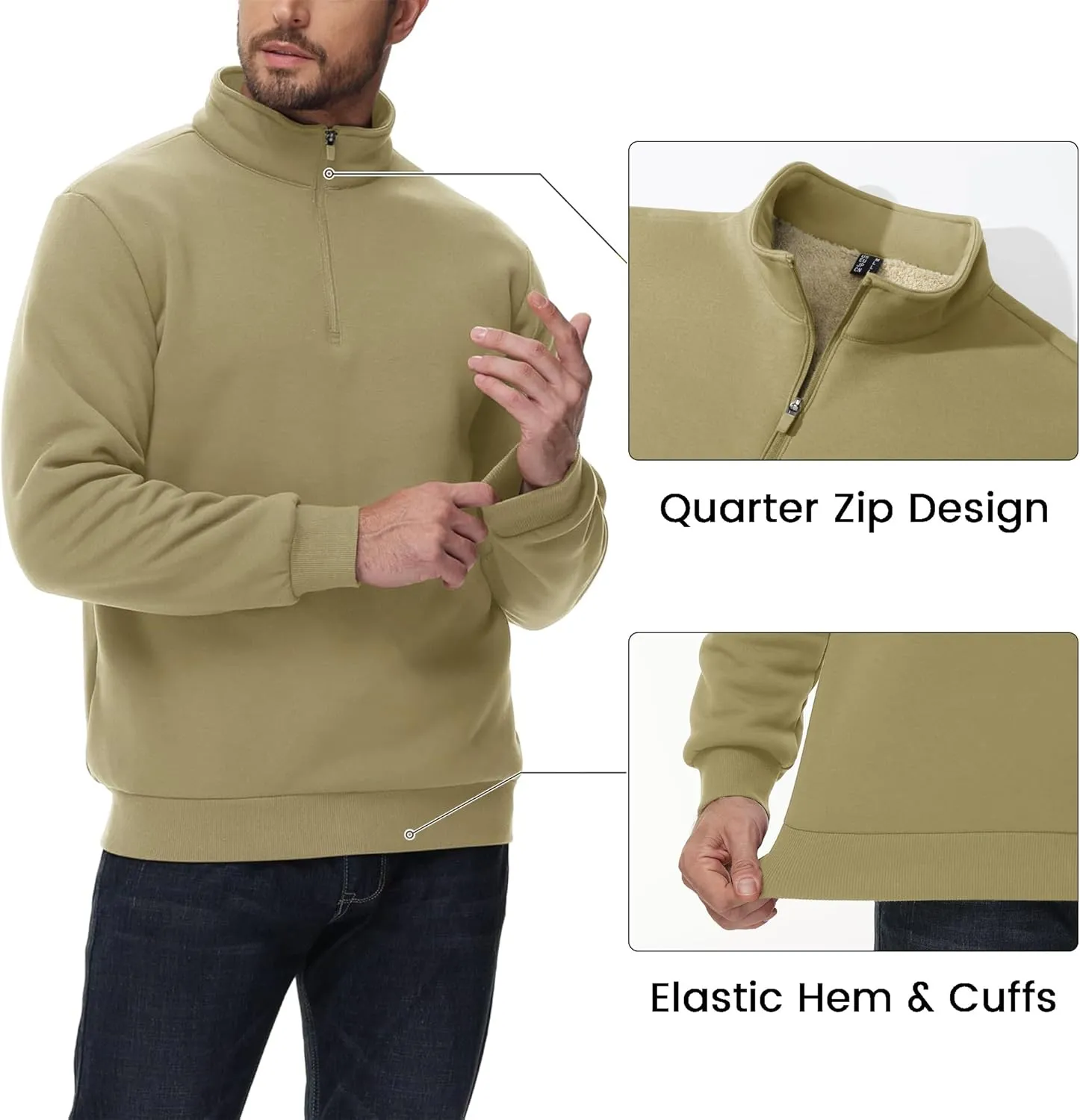 MAGCOMSEN Men's Sherpa Lined Quarter Zip Fleece Heavyweight Pullover Winter Warm Sweatshirts