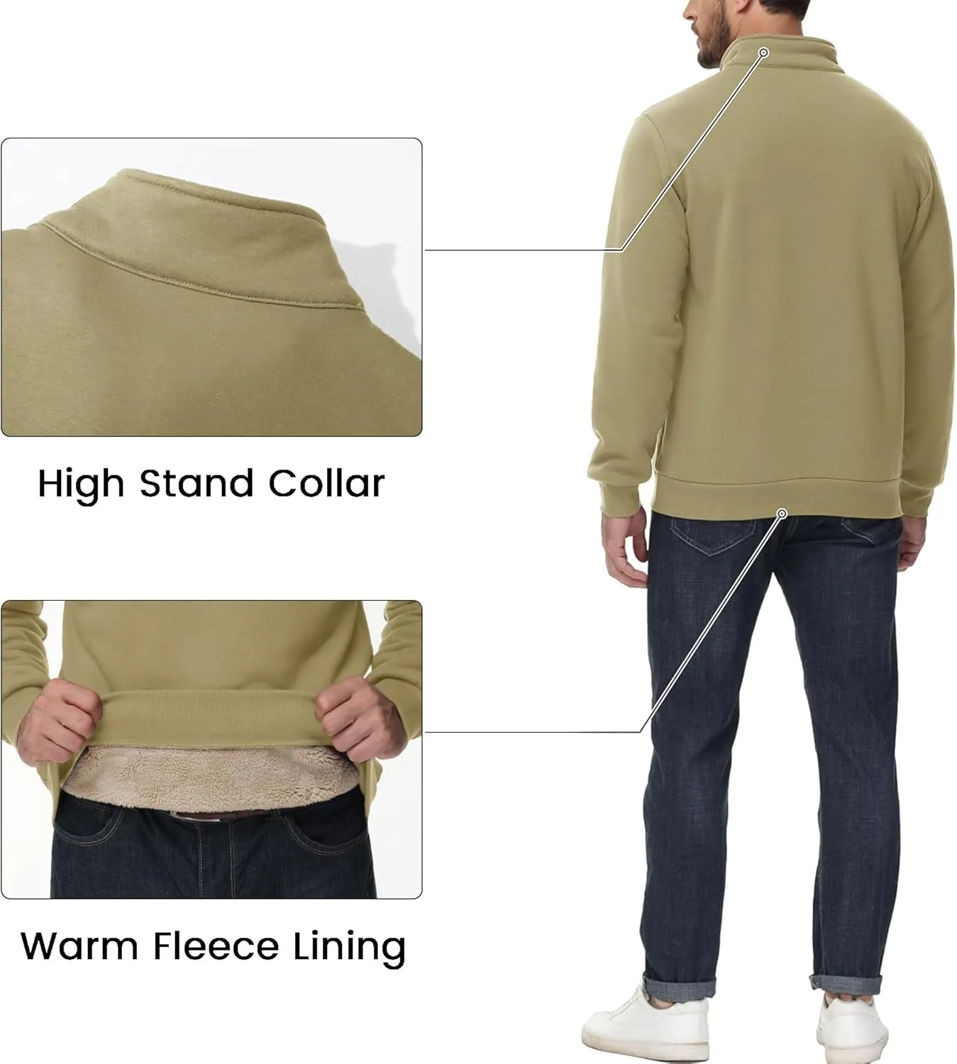 MAGCOMSEN Men's Sherpa Lined Quarter Zip Fleece Heavyweight Pullover Winter Warm Sweatshirts