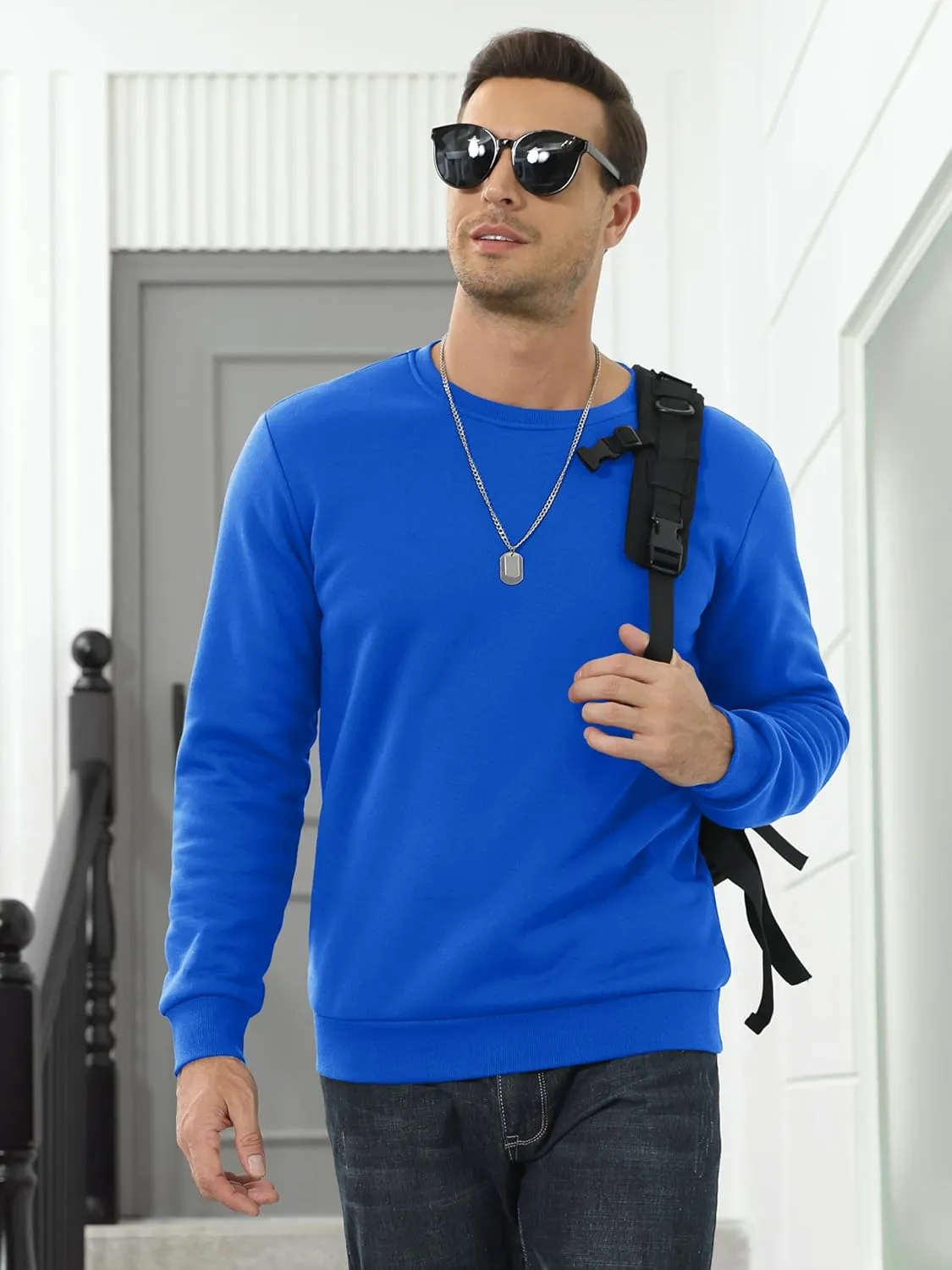 MAGCOMSEN Men's Sherpa Lined Sweatshirts Fleece Pullover Basic Tops Warm Crewneck Winter Sweatshirt