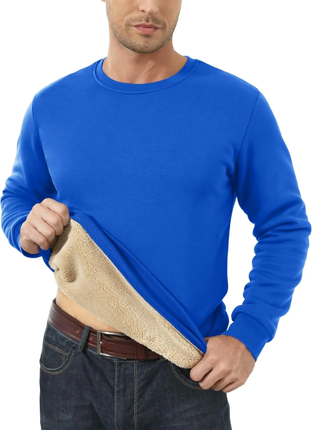 MAGCOMSEN Men's Sherpa Lined Sweatshirts Fleece Pullover Basic Tops Warm Crewneck Winter Sweatshirt
