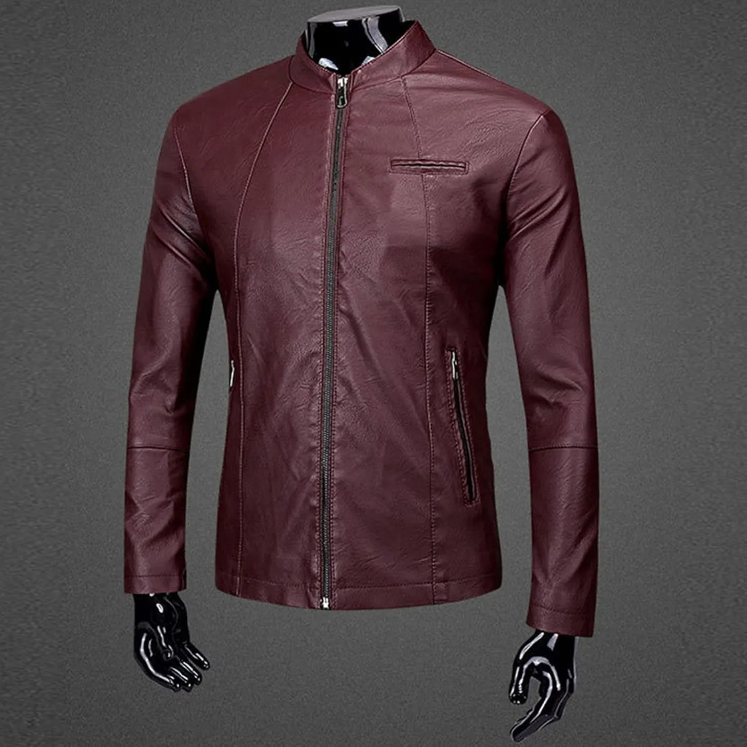 Maiyifu-GJ Men's Faux Leather Lambskin Biker Jacket Winter Warm Motorcycle Outwear Fleece Lined PU Leather Full Zip Jackets