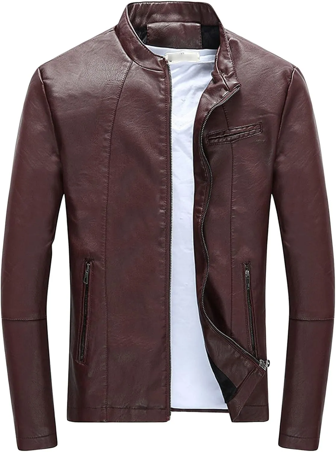 Maiyifu-GJ Men's Faux Leather Lambskin Biker Jacket Winter Warm Motorcycle Outwear Fleece Lined PU Leather Full Zip Jackets