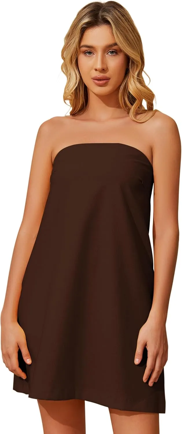 Meladyan Womens Summer Tube Dress Strapless Backless Mini Tube Dress Smocked Cut Out Relaxed Mini Dresses with Pockets